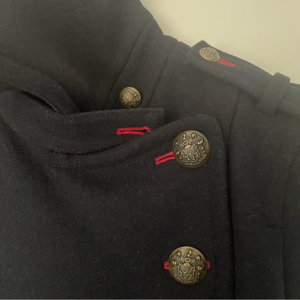 Free People Black Wool military PEACOAT size M Red textile accents, fully lined - Picture 6 of 16